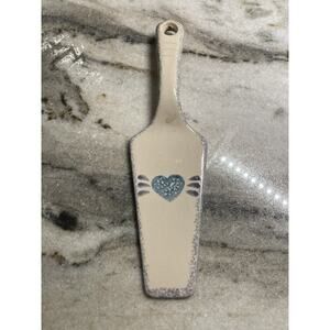 Vintage Hermitage Spongeware Pottery Cake Server Beige Blue Kitchenware 1997